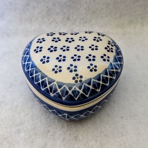 Polish Pottery Heart Shaped Trinket Box